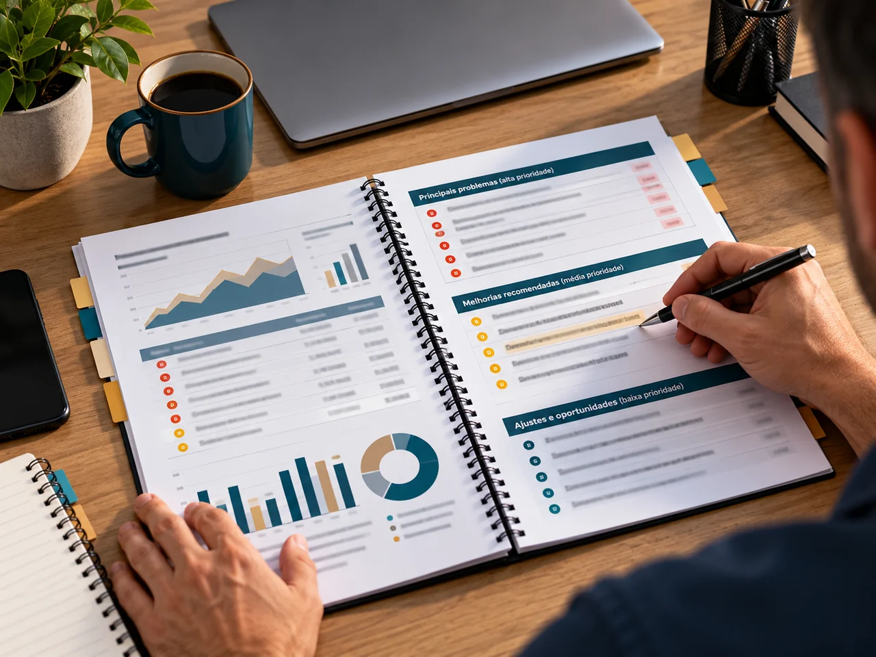 Relatório de auditoria SEO sobre a mesa de trabalho