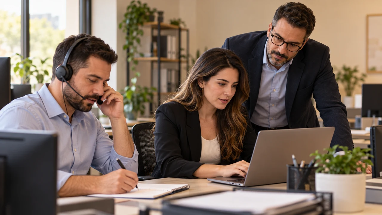 Equipe comercial de uma empresa B2B analisando pedidos de orçamento