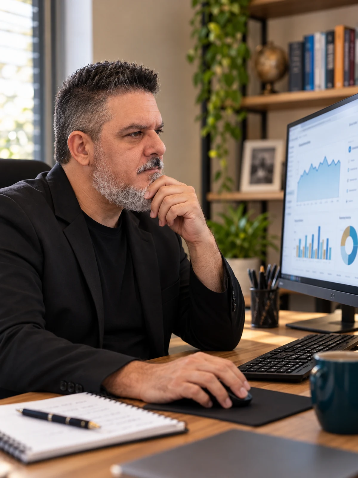 Marcelo Fanucchi analisando dados de SEO de um cliente no computador