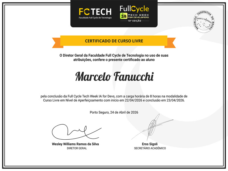 Certificado de conclusão: Full Cycle Tech Week IA for Devs